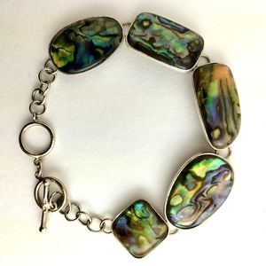 Vintage Abalone she'll free form 925 Sterling silver bracelet goggle clasps